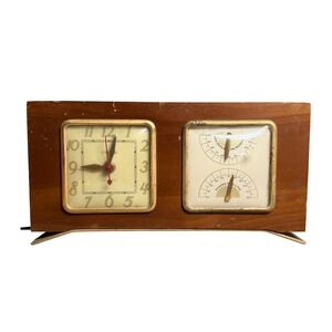 vtg United Clock Corp Model 101 Wood Desk Clock Weather Station Humidity Temp